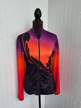 Trayl Cycling Jersey Womens Full Zip Pockets Top Jacket Long Slv Purple Orange S